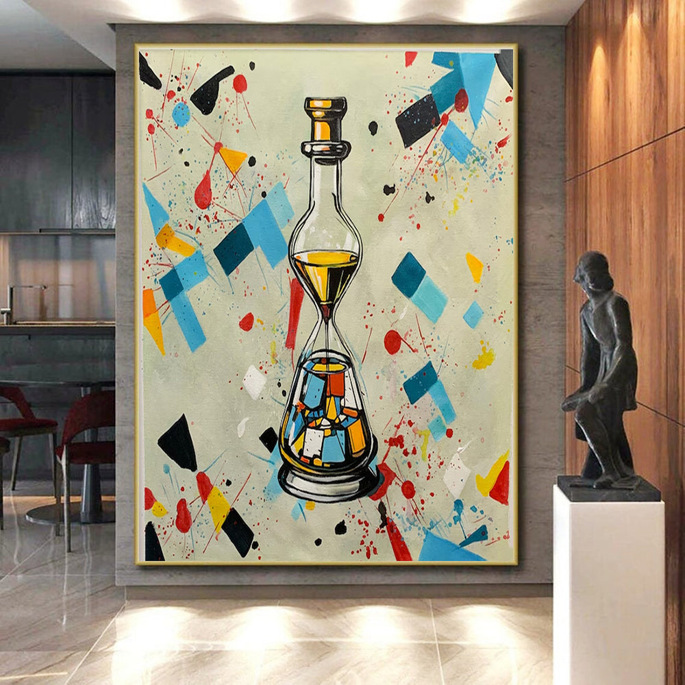 “Colorful Hourglass - Bottle” - Multicolor Abstract Surrealist Painting On Canvas PS0718