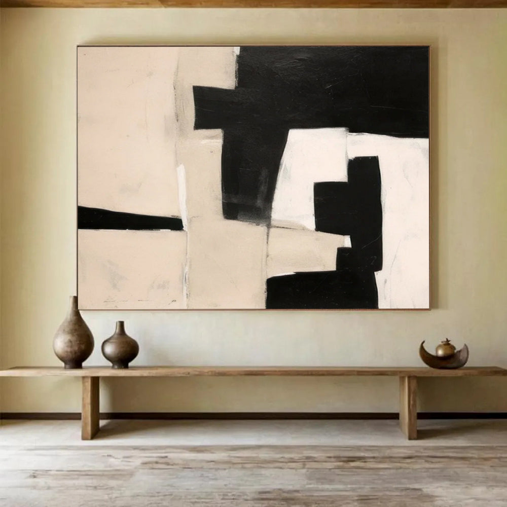 “Monochrome Geometric Shapes” - Minimalist Abstract Painting On Canvas PT071