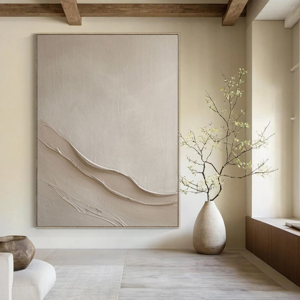 Textured Beige Waves "Sands of Serenity" Relief Sculpture On Canvas PS1068