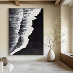 “Black - White Ocean Waves: Minimalist Seaside Art” - Stark Coastal Painting On Canvas PT0962