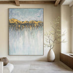 “Gold - Blue Abstract Landscape Drip Art” - Abstract Painting On Canvas PT2077