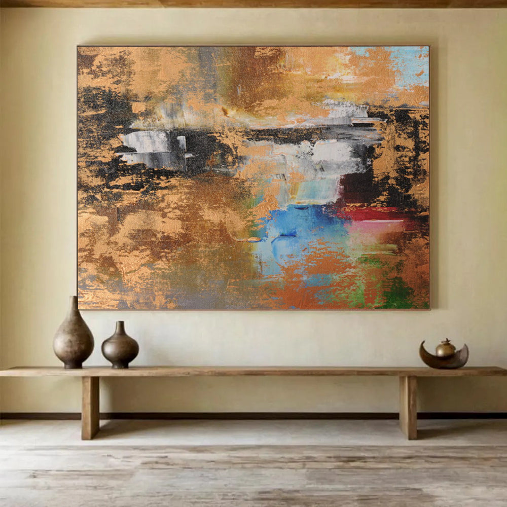 Gold - Accented Colorful Abstract Painting On Canvas DKS019