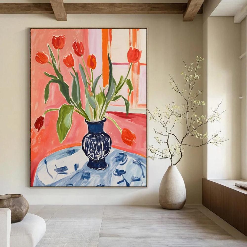 “Vibrant Tulip Bouquet” - Post - Impressionist Still - Life Painting On Canvas PT2229