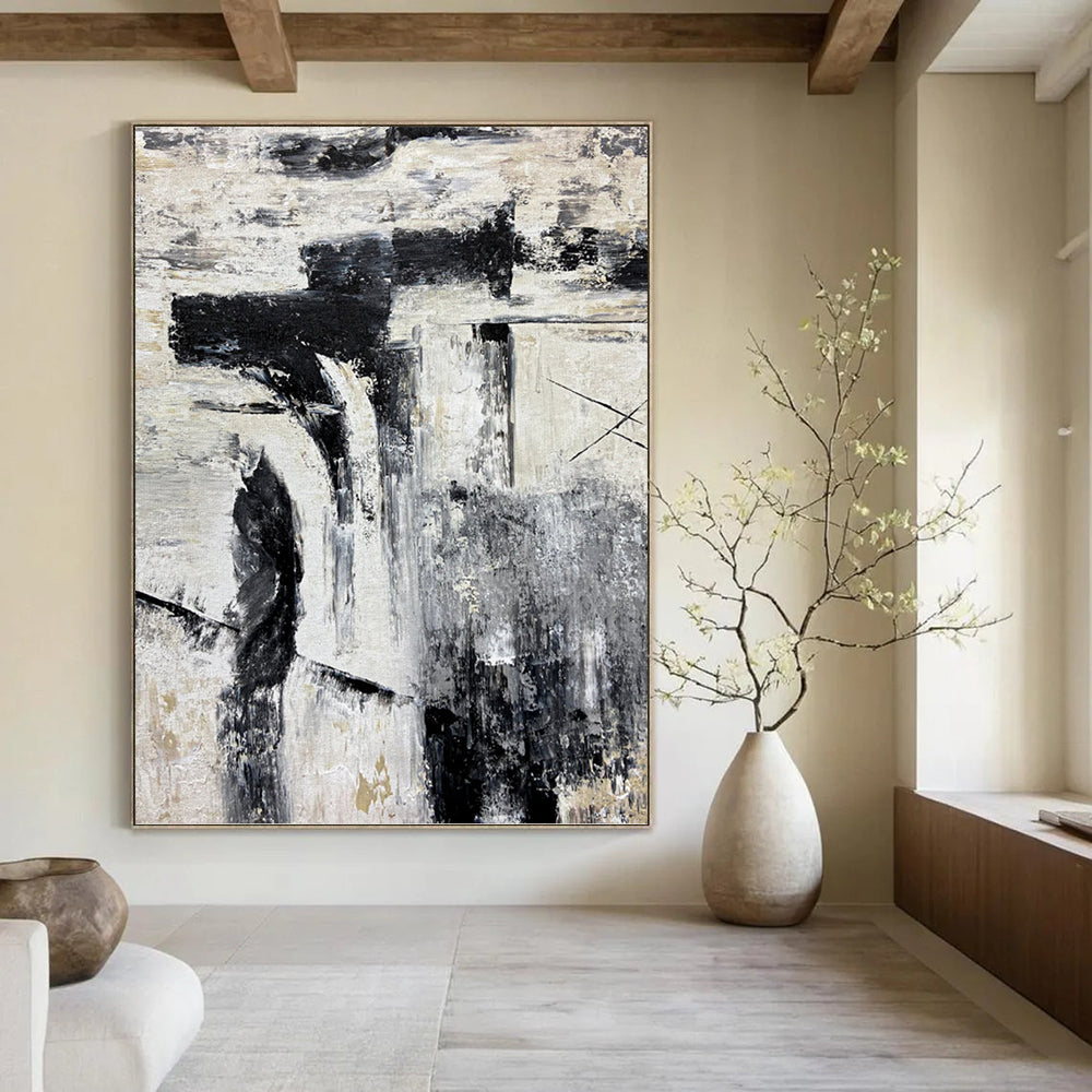 “Monochrome Abstract Layers” - Abstract, Layered - Styled Painting On Canvas PT1680