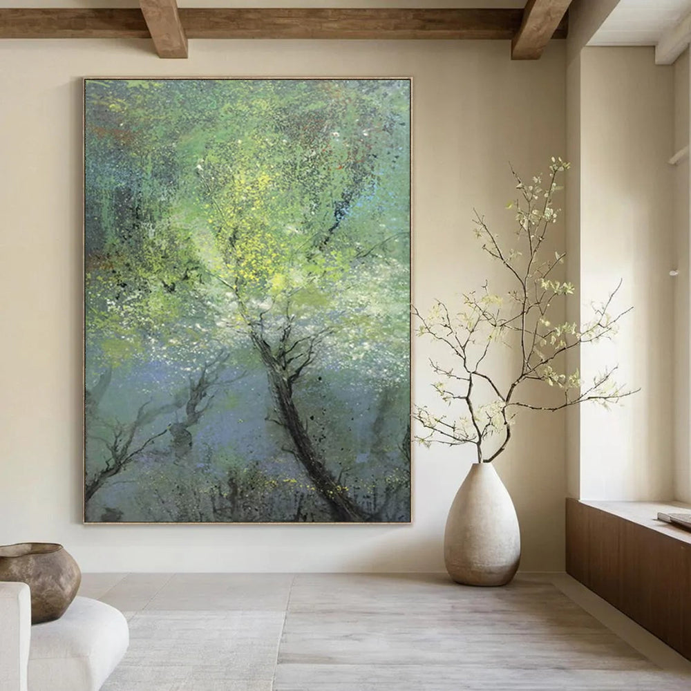 “Dreamy Green Forest Landscape” - Misty Woodland with Subtle Light Painting On Canvas DS247