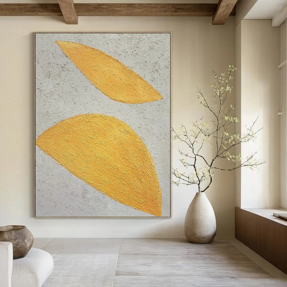 “Golden Leaf Simplicity” - Yellow and Grey Abstract Painting On Canvas PT1074