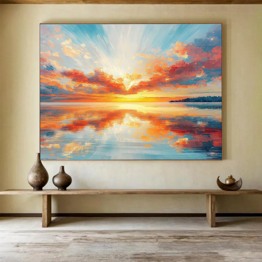 “Vibrant Sunset Seascape” - Realistic Seascape Painting, Great for Beach House & Home Office DKS622