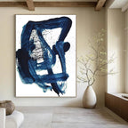 “Indigo Ink Abstraction” - Deep Blue Brushstrokes & Splatters Painting On Canvas DS161