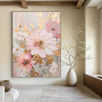 “Pink - White - Gold Floral Impasto” - Impressionist - Inspired Floral Painting On Canvas PT1390