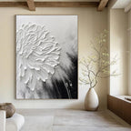 “Textured White Flower” - Impasto Minimalist Painting On Canvas PT2216