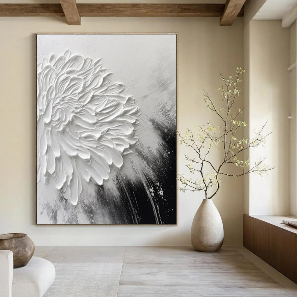 “Textured White Flower” - Impasto Minimalist Painting On Canvas PT2216