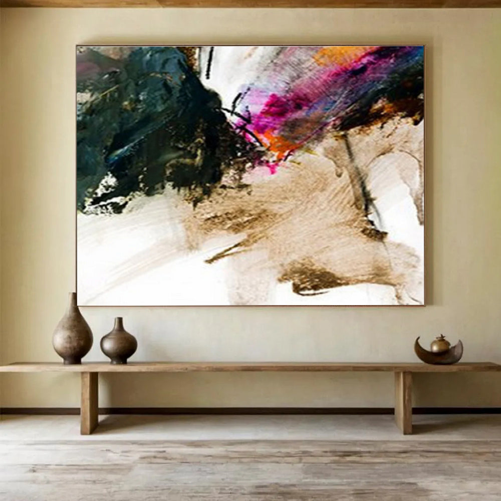 Expressive Color Splash Abstract - Free - form Painting On Canvas DKS376