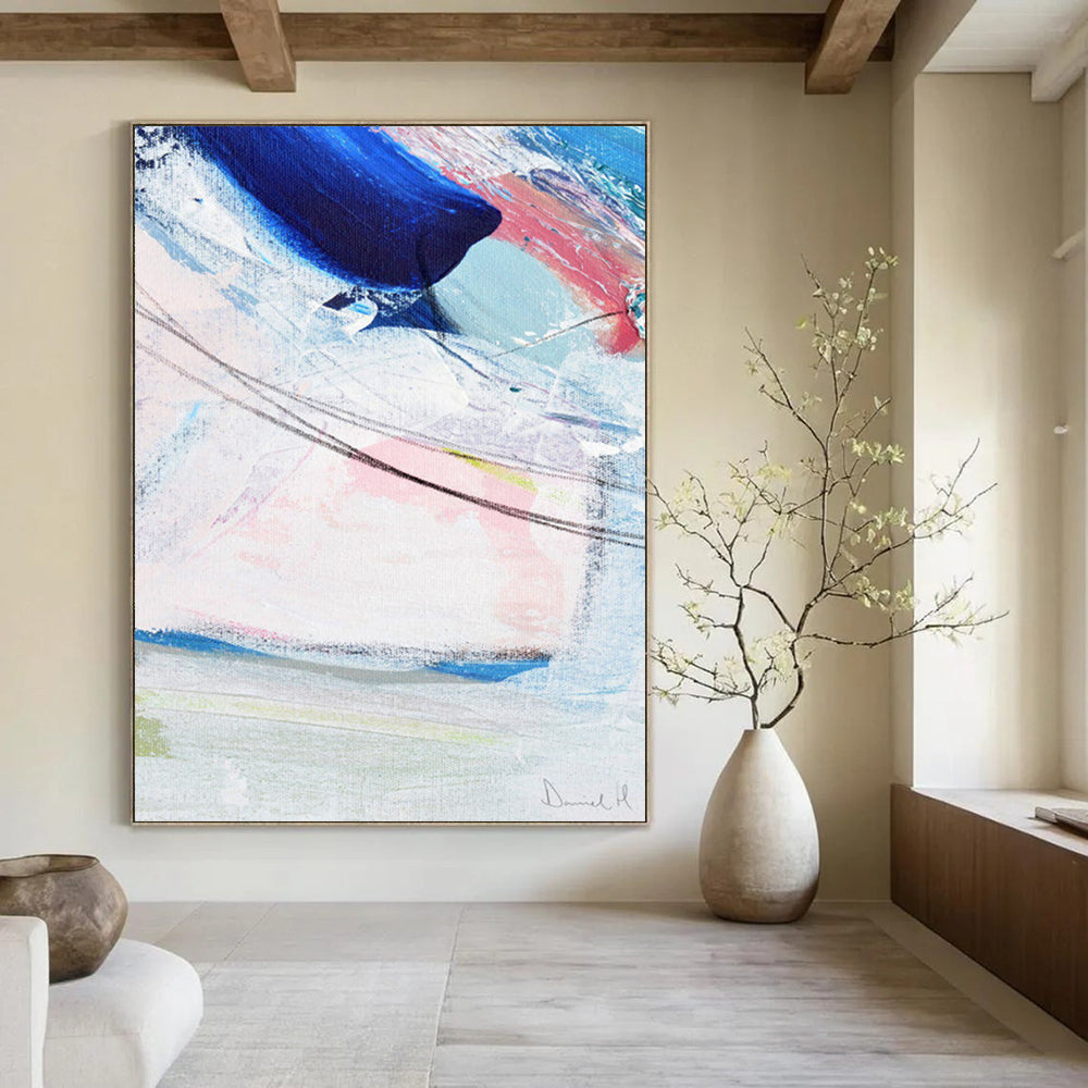 “Blue - Pink Abstract Flow” - Soft Hues & Gentle Strokes Painting On Canvas DS150