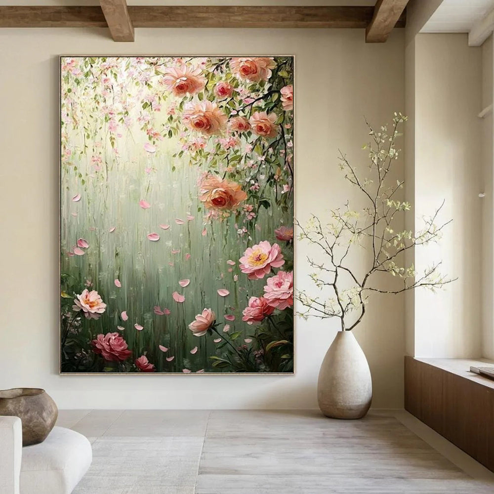 “Pink Floral Garden” - Floral, Dreamy Painting On Canvas PT1553