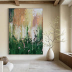 Green, Yellow, Pink, White with Flowing Textures "Enchanted Meadow" Abstract Painting On Canvas PS1403