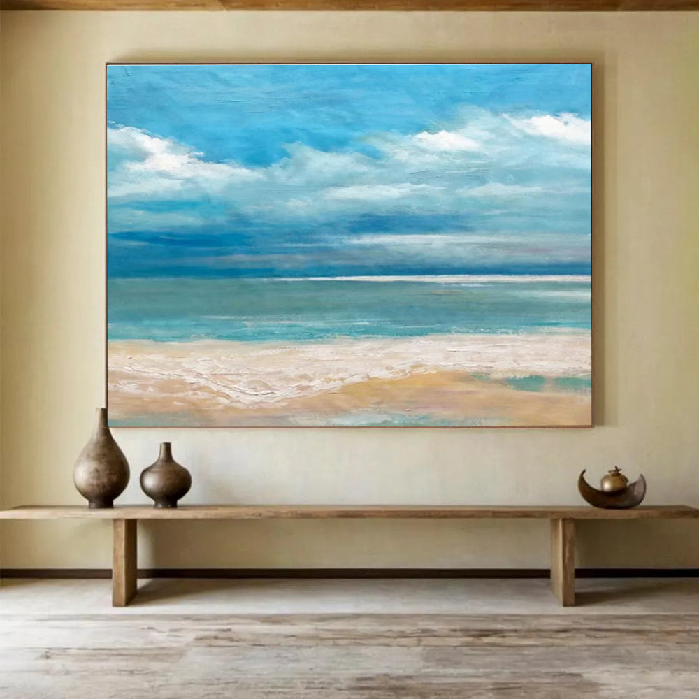 “Calm Beach Seascape” - Realistic Seascape Painting, Fits Family Room & Beach - Themed Nursery DKS638