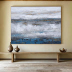 “Blue and Gold Abstract Horizon” - Abstract Horizon Painting, Fits Living Room & Office Lobby DKS609