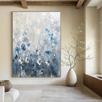 Blue and White Floral "Serene Blooms" Impasto Flower Painting On Canvas PS1086