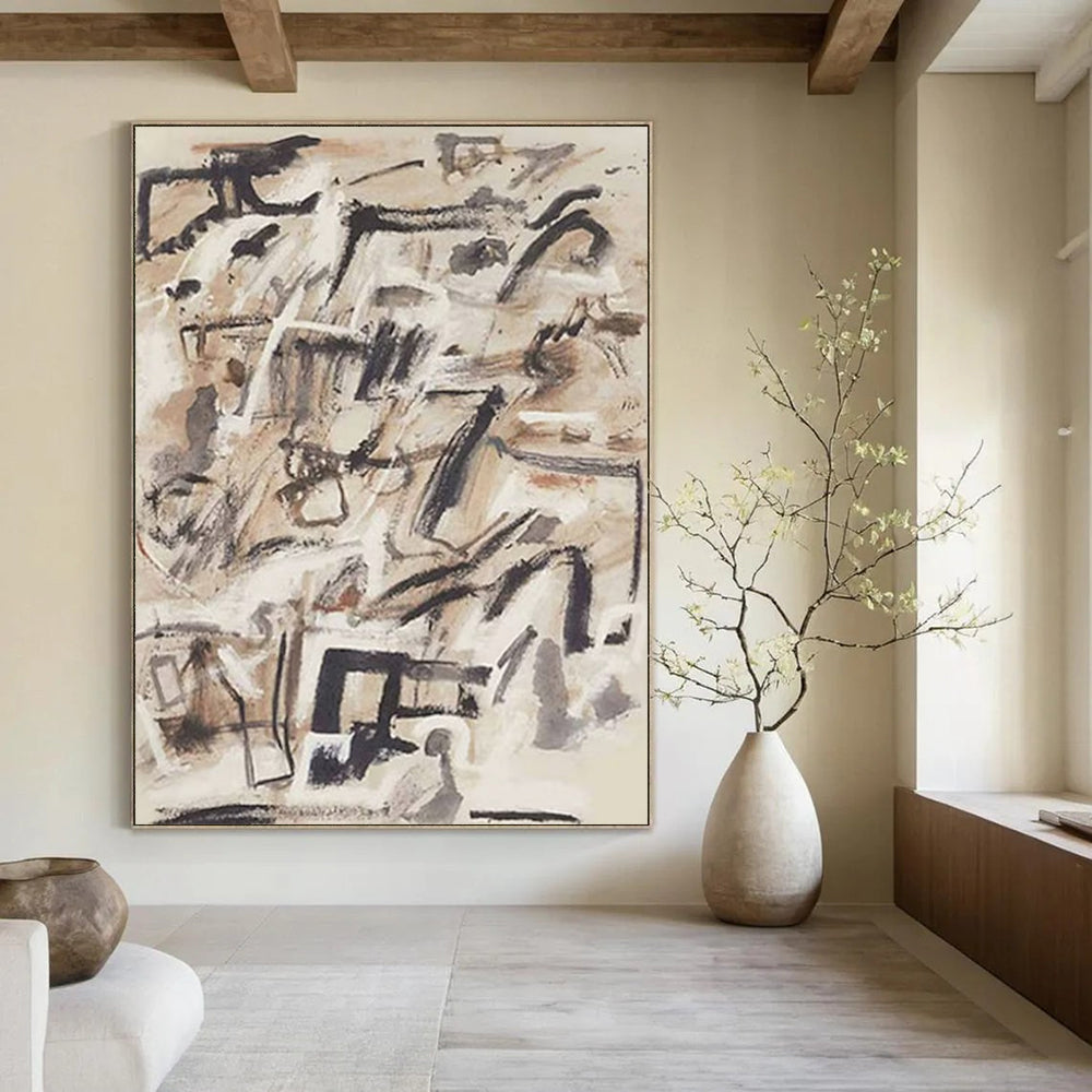 “Brown Abstract Chaos” - Dynamic Strokes in Earthy Tones Painting On Canvas DS143
