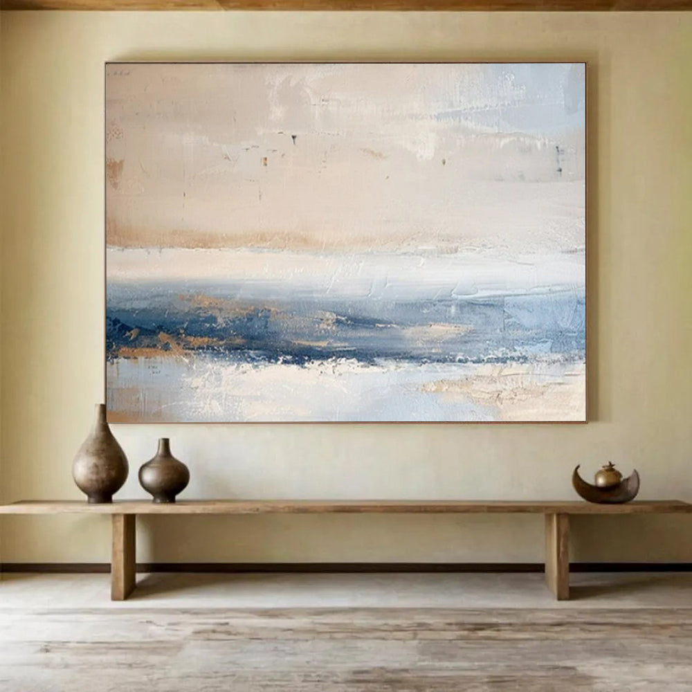 “Beige - Blue Abstract Horizon” - Abstract Landscape - Painting On Canvas PT1730