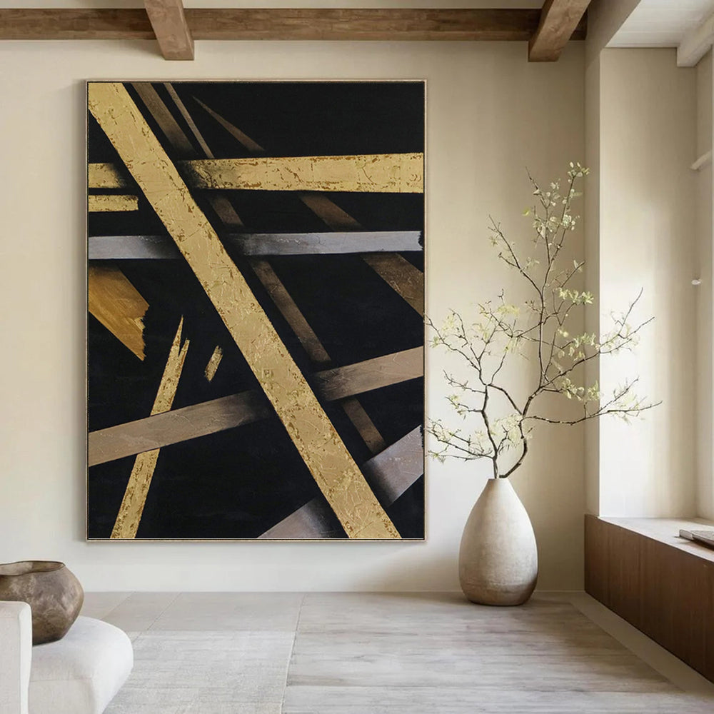 “Gold - Silver Abstract Cross” - Luxe Abstract Painting On Canvas PT1094