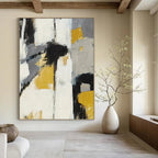 “Yellow, Gray, and Black Abstract” - Abstract, Bold - Colored Painting On Canvas PT1525