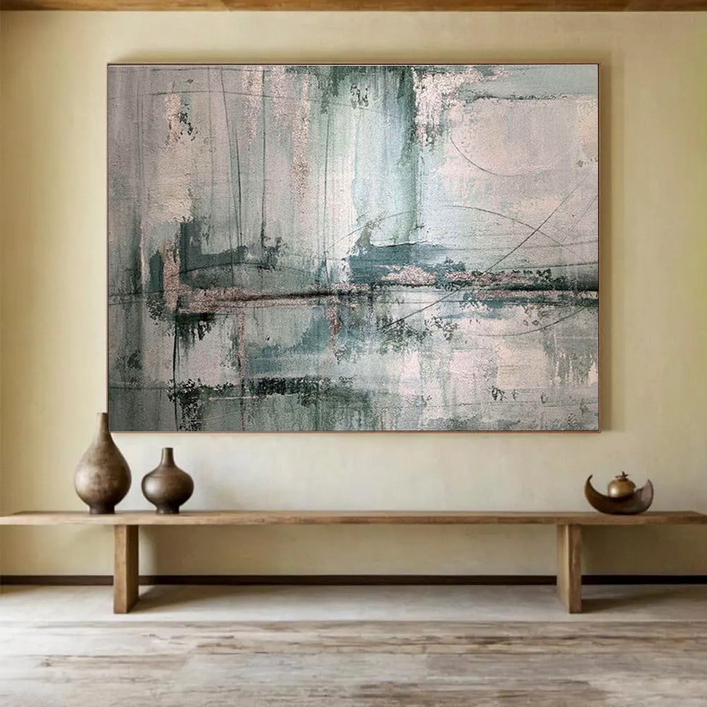 Textured Teal and Grey Abstract Abstract Painting On Canvas DKS178
