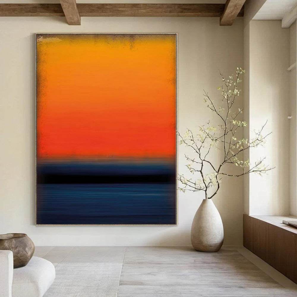 Gradient Orange, Red and Blue with Subtle Textures "Dusk Horizon" Abstract Painting On Canvas PS1183
