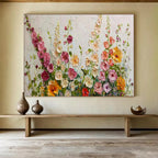 “Pastel Wildflower Meadow” - Soft Pink, Yellow & Green Floral, Impasto Flower Field Painting On Canvas DKS683
