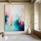 Colorful, Abstract Shapes with White Line Accents "Pastel Harmony" Abstract Painting On Canvas PS1173