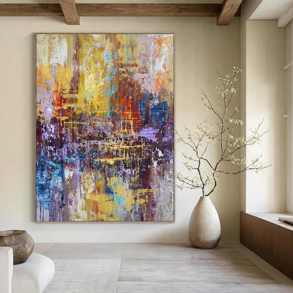 Golden - Purple Abstract City, "Metallic Mosaic" – Abstract Urban Painting On Canvas PS0924