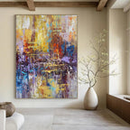 Golden - Purple Abstract City, "Metallic Mosaic" – Abstract Urban Painting On Canvas PS0924