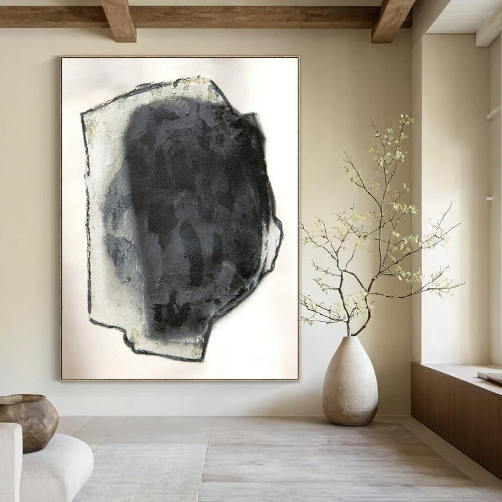 “Black and Gray Textured Abstract” - Abstract Minimalist Painting On Canvas PT2252
