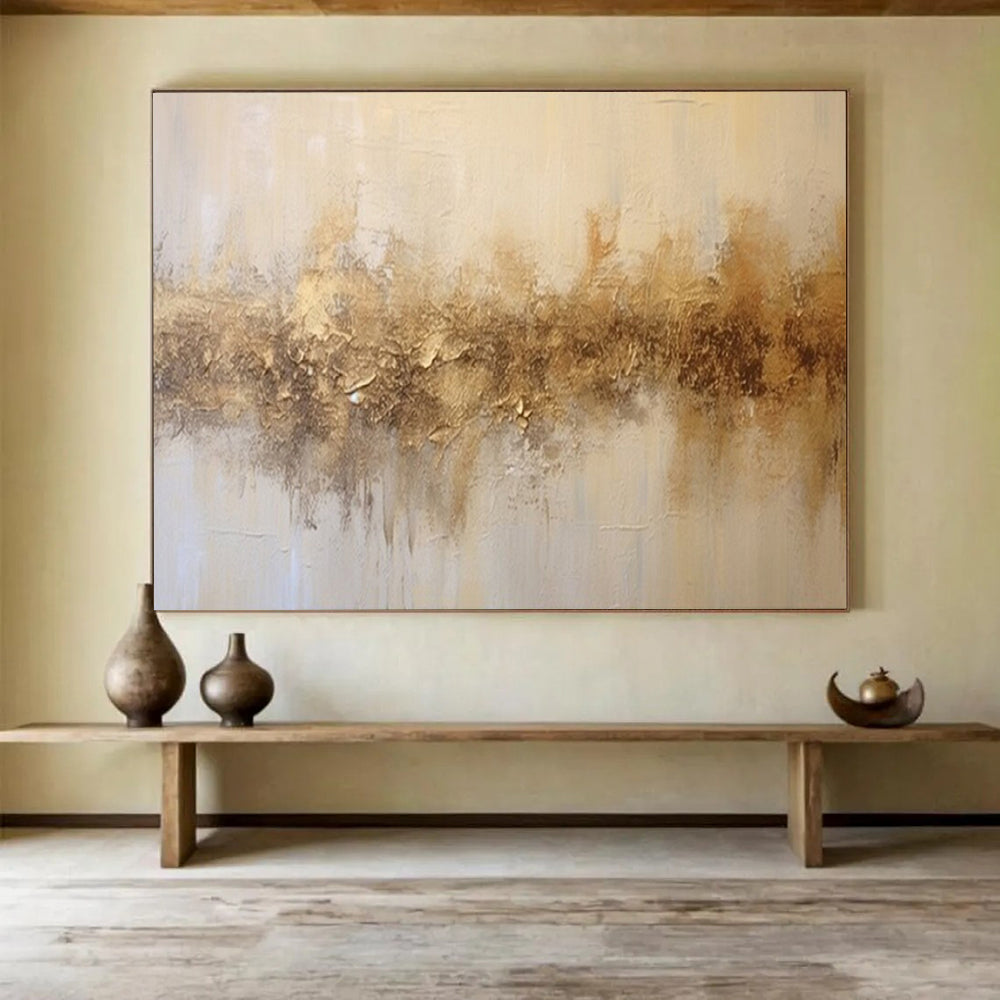 “Earthy Gold Stripes” - Minimalist - Textured Painting On Canvas PT1538