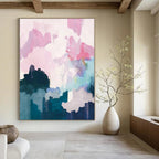 “Pastel - Hued Abstract Landscape” - Pink, Purple & Blue Soft Forms Painting On Canvas DS235