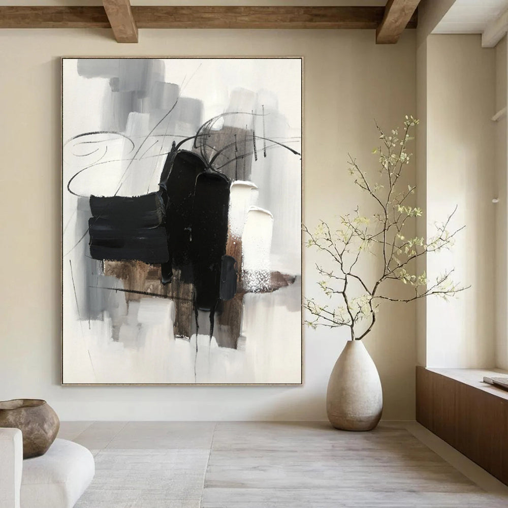 “Grey - Black Abstract Lines” - Minimalist Abstract Painting On Canvas PT1275
