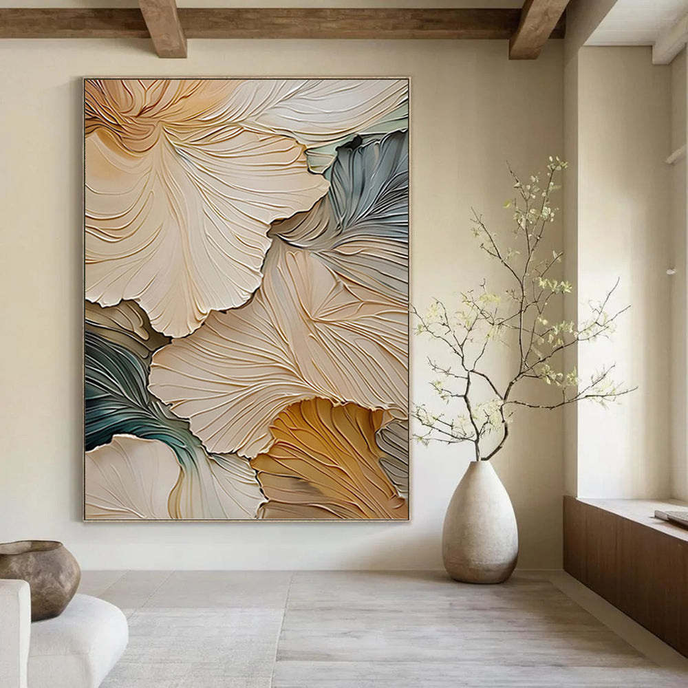 “Beige - Gray - Green Floral Relief” - 3D - Inspired Floral Painting On Canvas PT1385