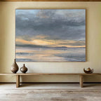 “Dramatic Coastal Sunset in Grays and Oranges” - Impressionistic Seaside Painting On Canvas PT023