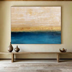Beige, Gold & Blue Horizon Abstract Painting On Canvas DKS017
