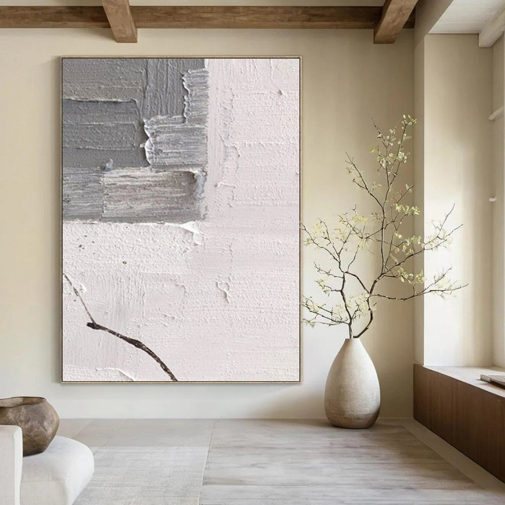 “Grey and White Textured Patch” - Minimalist Abstract Painting On Canvas DS361