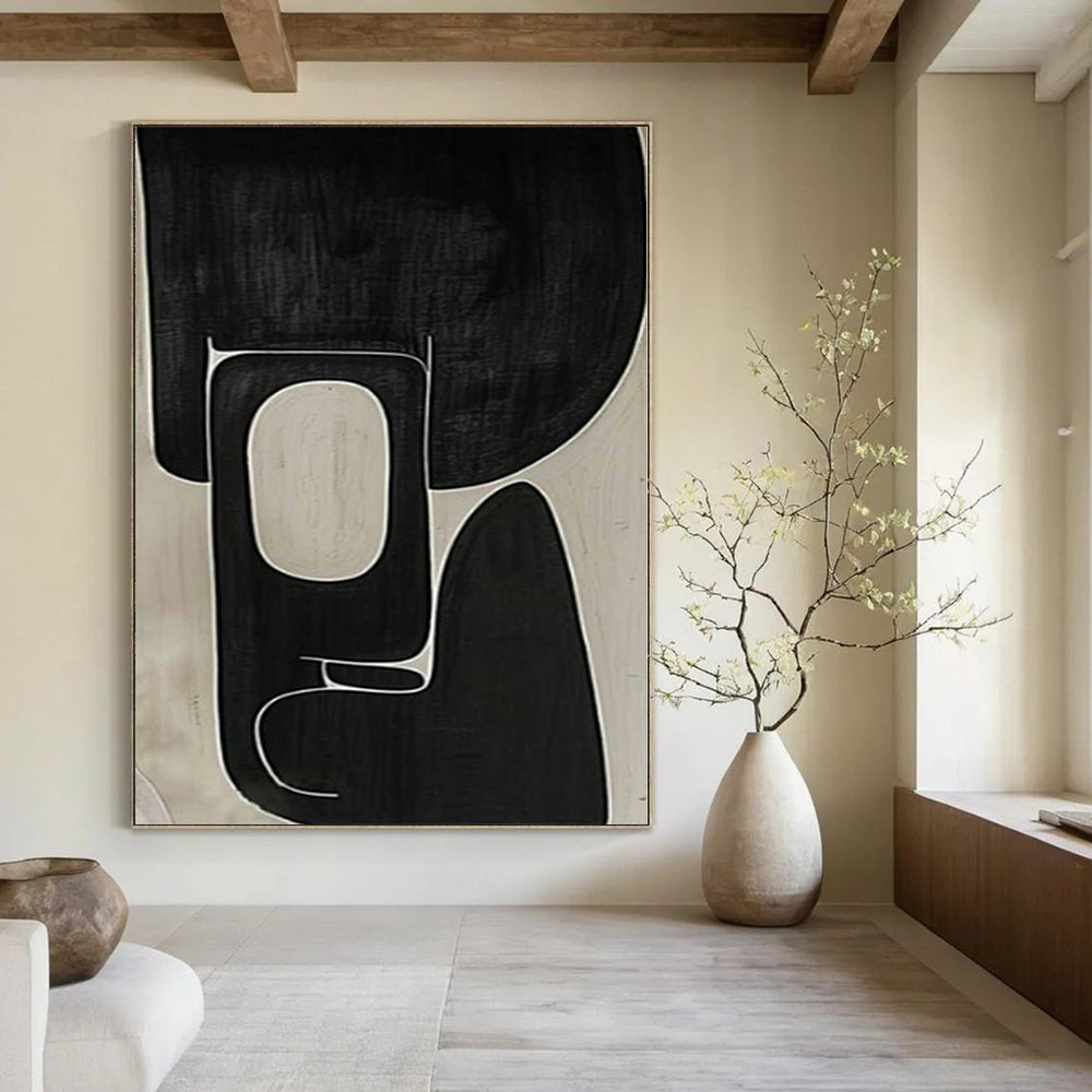 Black and White with Intricate Curved Lines "Complex Calm" Abstract Painting On Canvas PS1107