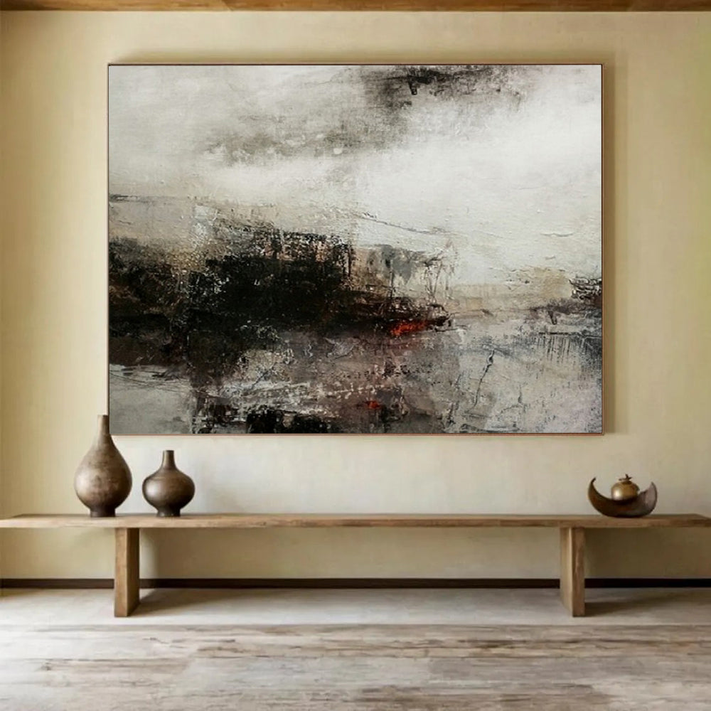 “Monochrome Mist & Faint Forms” - Abstract Landscape - Inspired Painting On Canvas PT1676