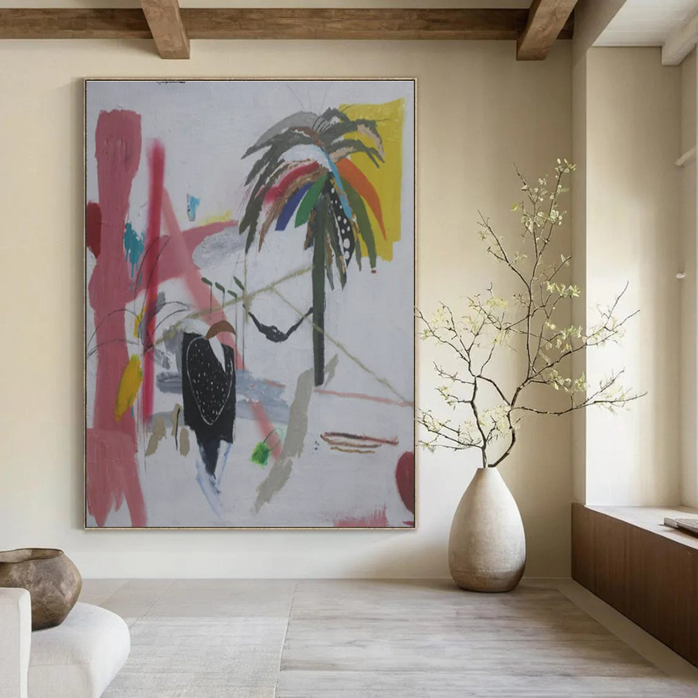 Colorful, Abstract Palm "Tropical Jazz" Abstract Painting On Canvas PS1411