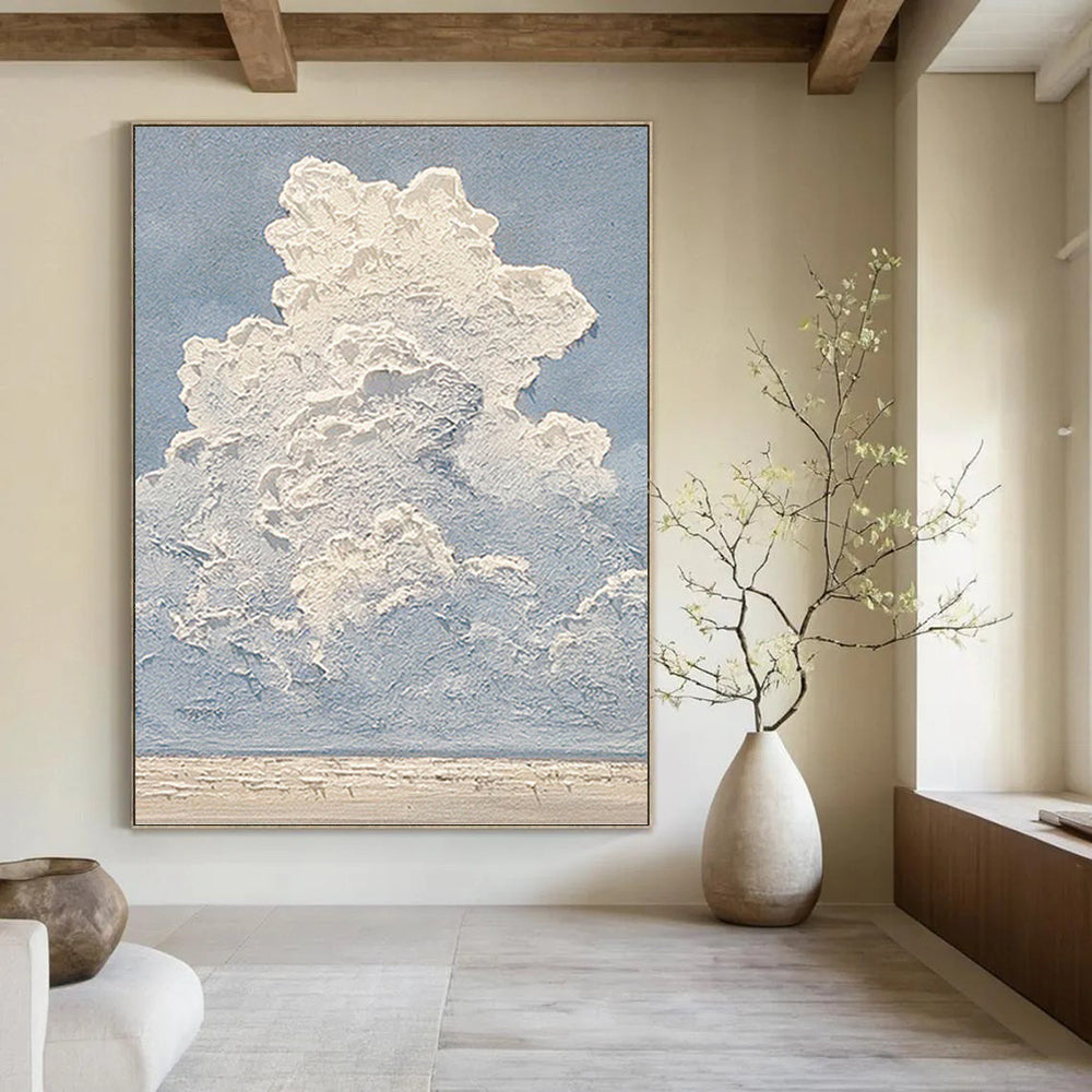 “Blue - White Textured Clouds” - Impasto Landscape Painting On Canvas PT1142