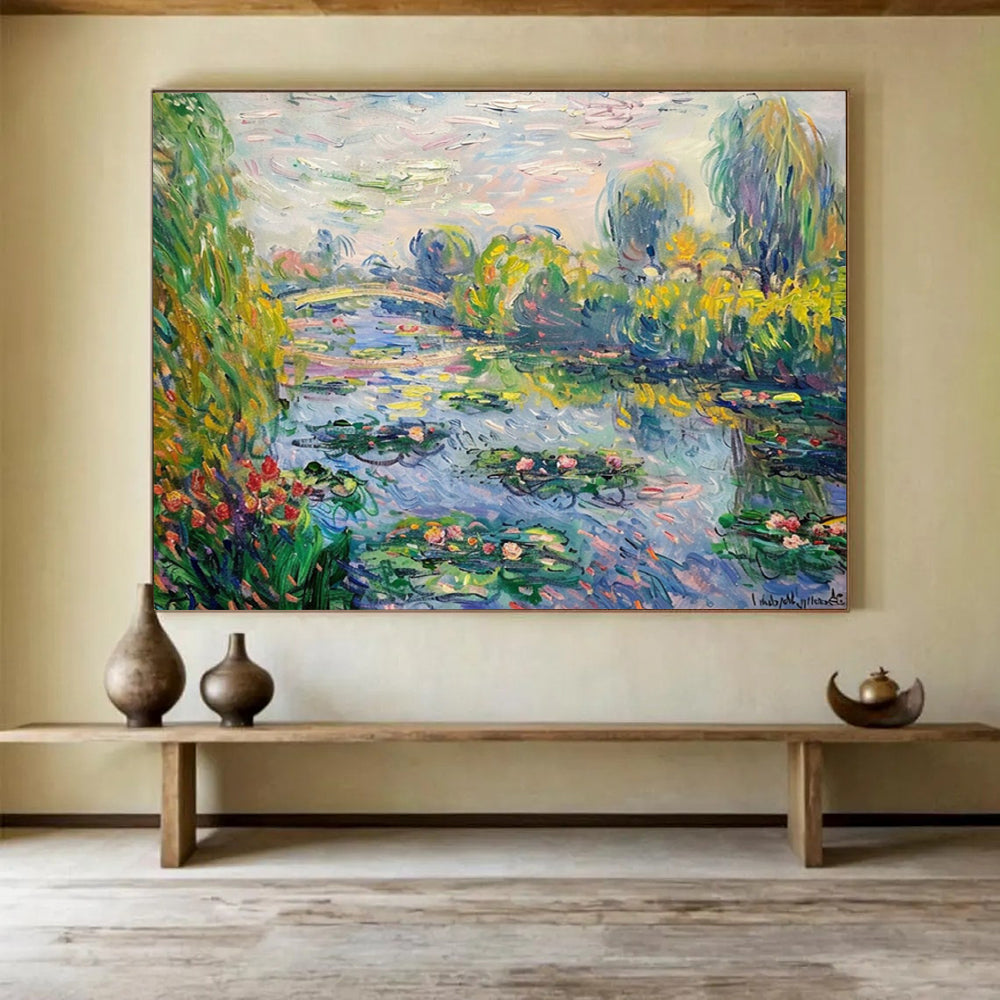 “Classic Water - Lily Pond” - Impressionistic Garden Painting On Canvas PT197