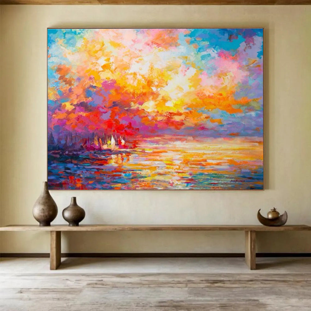 “Vibrant Sunset Abstract” - Impressionistic Landscape Painting On Canvas DKS409