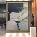 “Muted Tones Geometric Abstraction” - Gray, Green, White Abstract Geometric Painting On Canvas PS0556