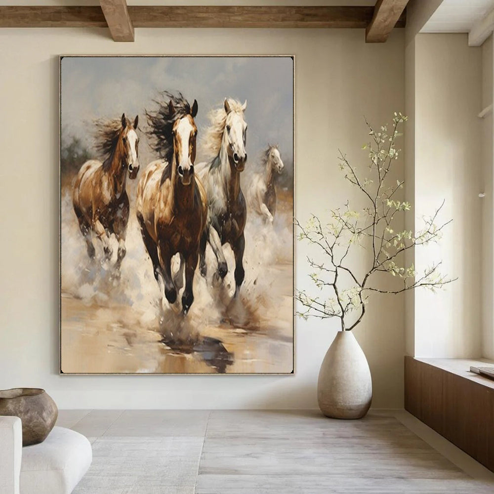Galloping Horses in Earth Tones, Remington - Style Energy, Animal Painting On Canvas PT2131
