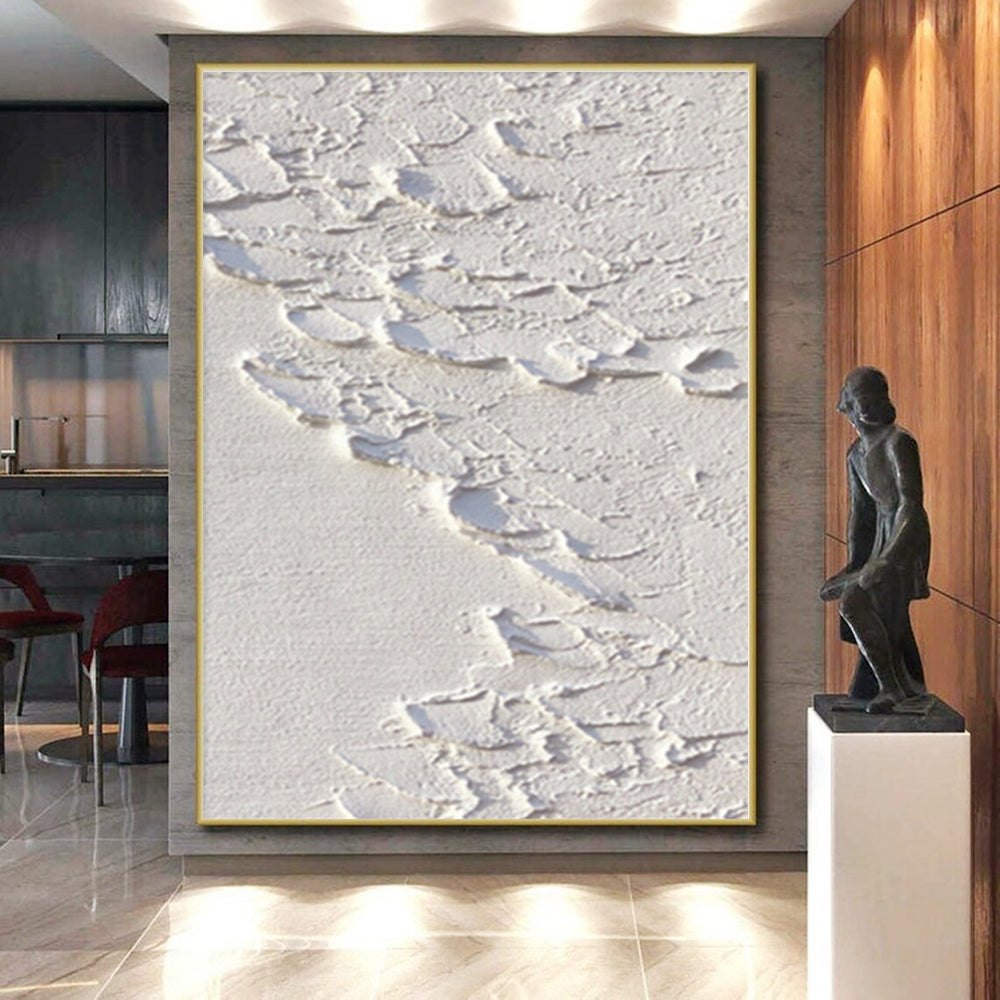 “White Textured Terrain” - White Abstract Painting On Canvas PS0522