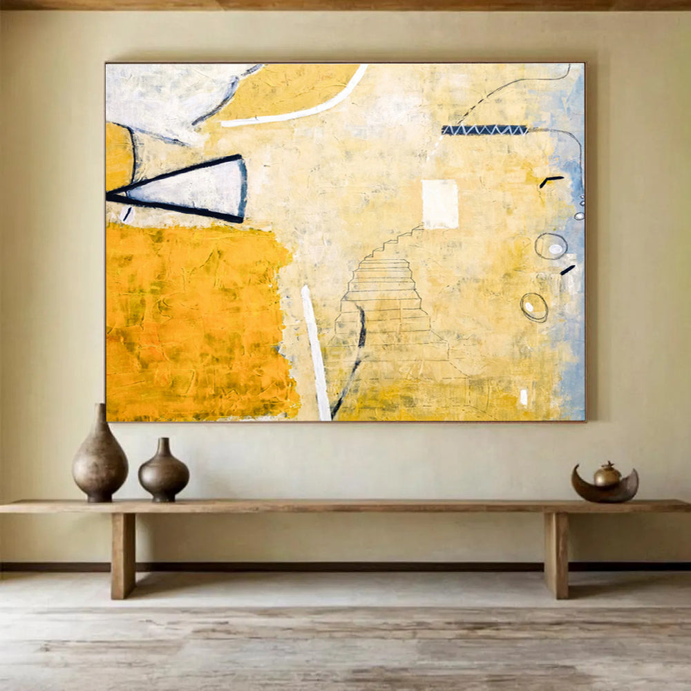 “Yellow - Toned Abstract Stairs” - Abstract Painting On Canvas DKS562